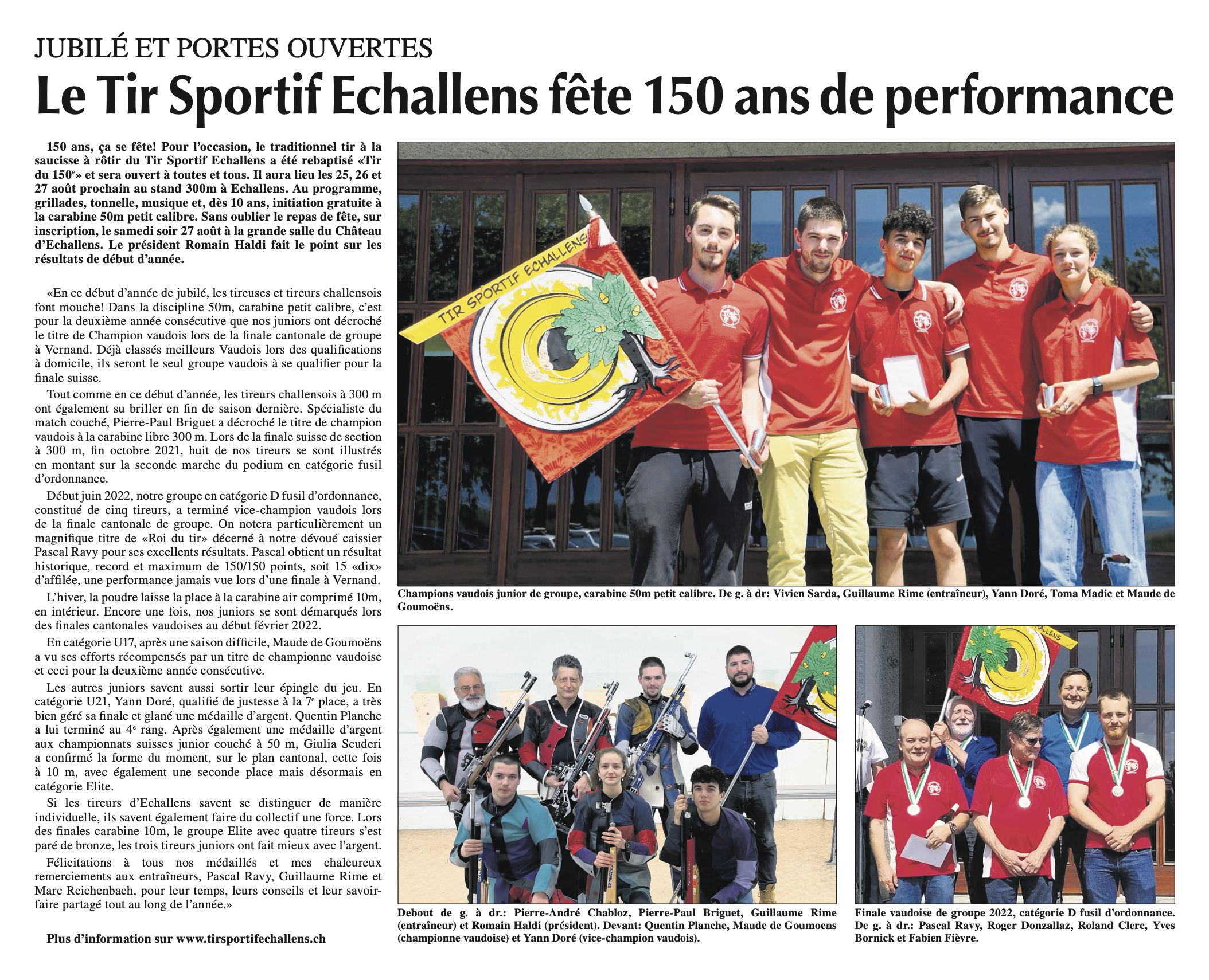 Le Tir Sportif Echallens fête 150 ans de performance