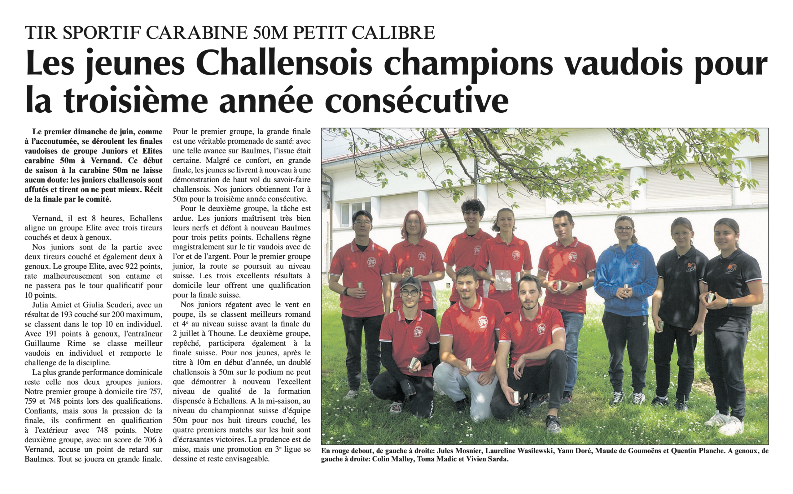 Les jeunes Challensois champions vaudois pour la troisième année consécutive