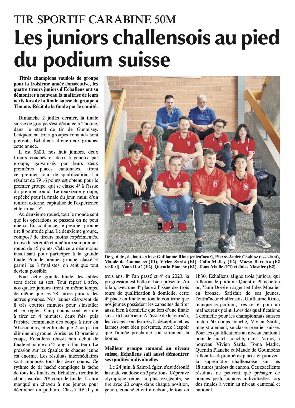 Les juniors challensois au pied du podium suisse