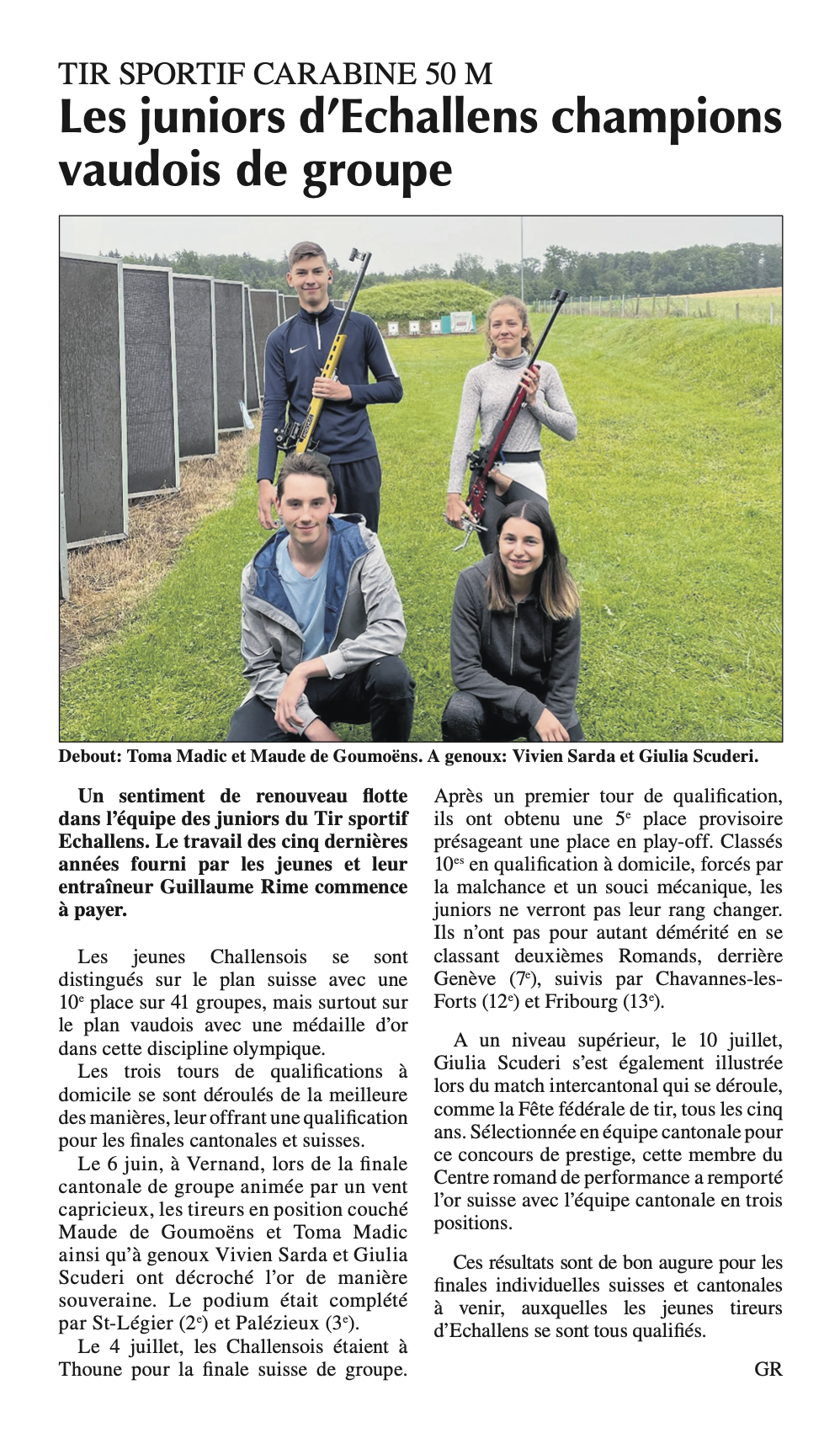 Les juniors d’Échallens champions vaudois de groupe